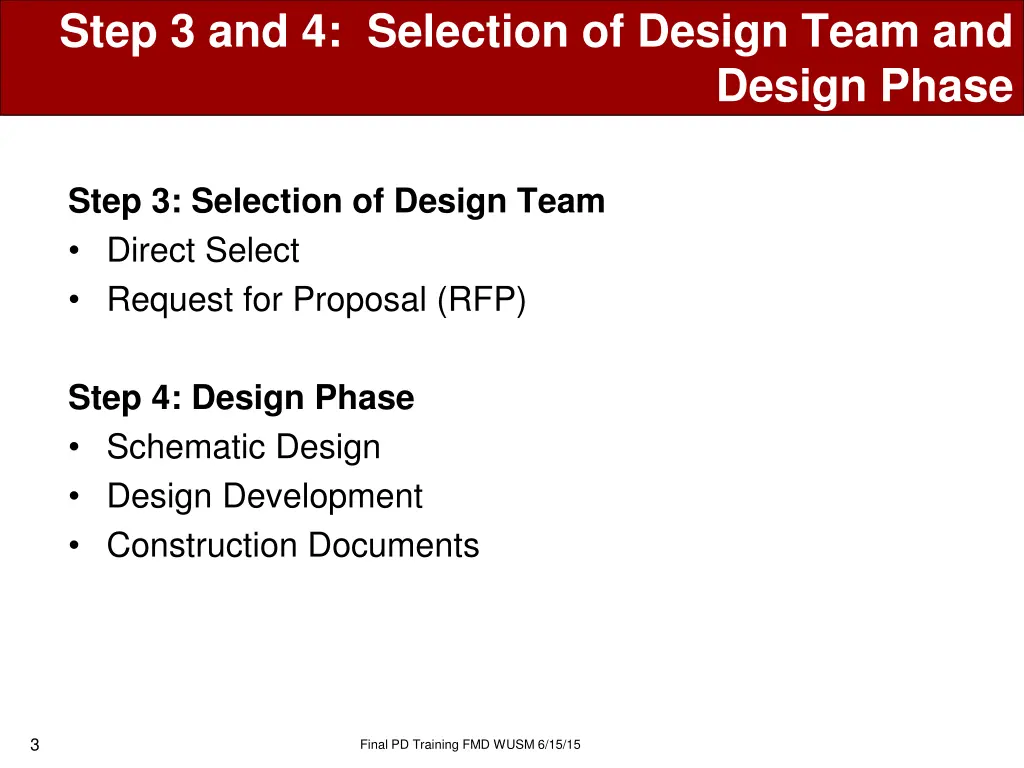step 3 and 4 selection of design team and