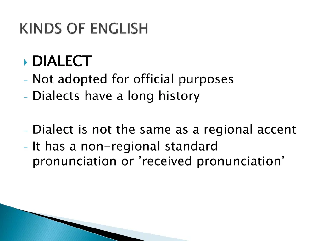 dialect not adopted for official purposes