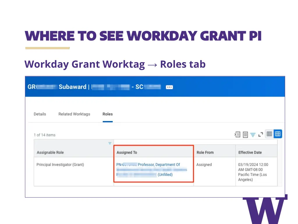 where to see workday grant pi where