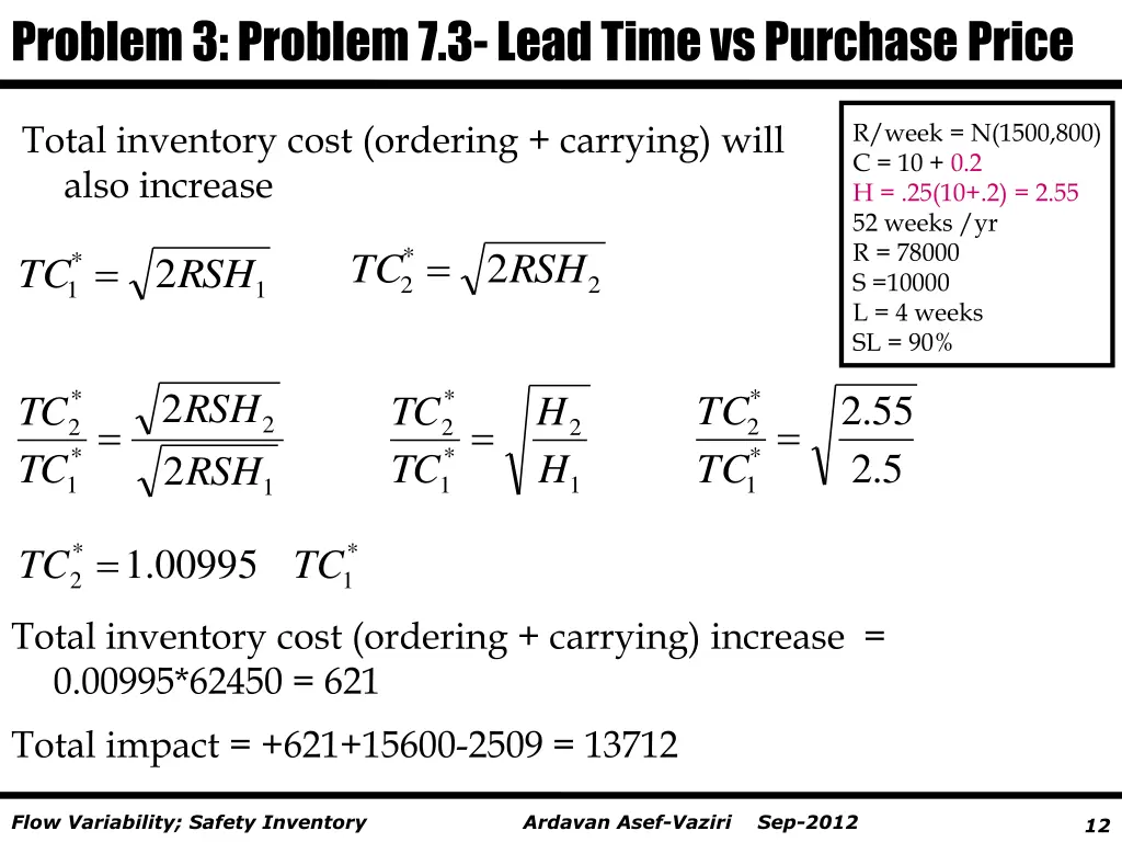 problem 3 problem 7 3 lead time vs purchase price 3