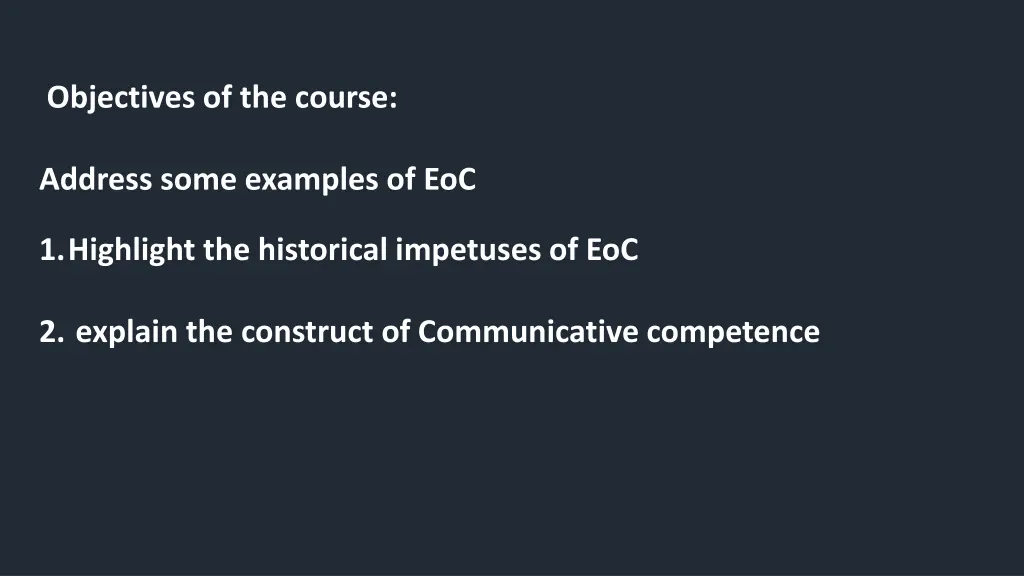 objectives of the course