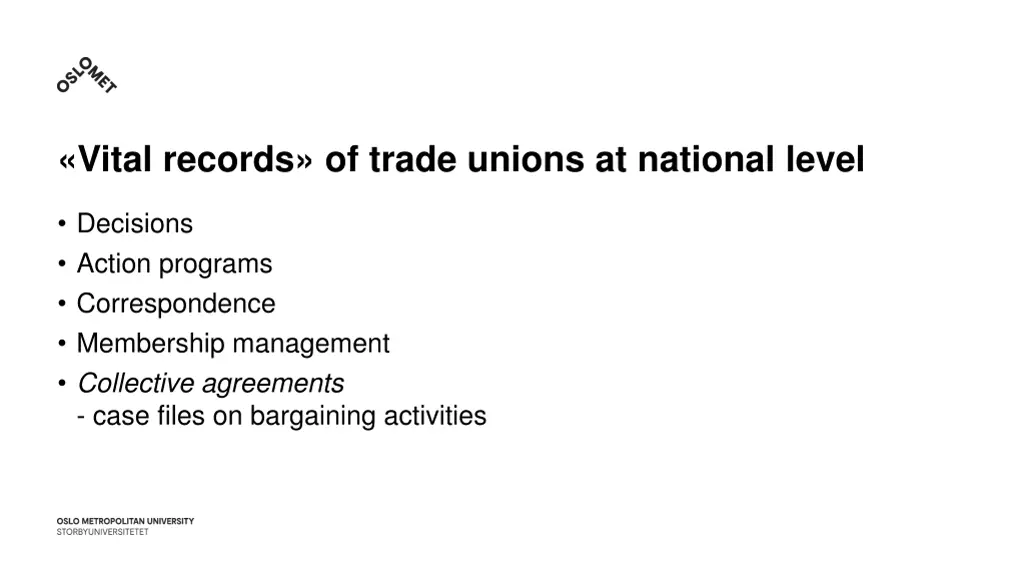 vital records of trade unions at national level