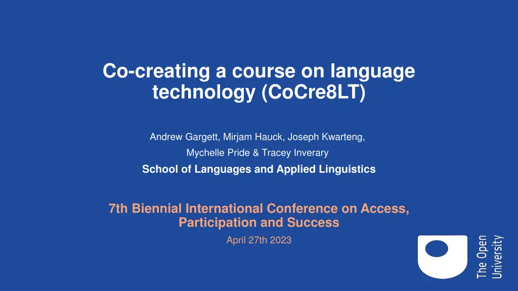 co creating a course on language technology