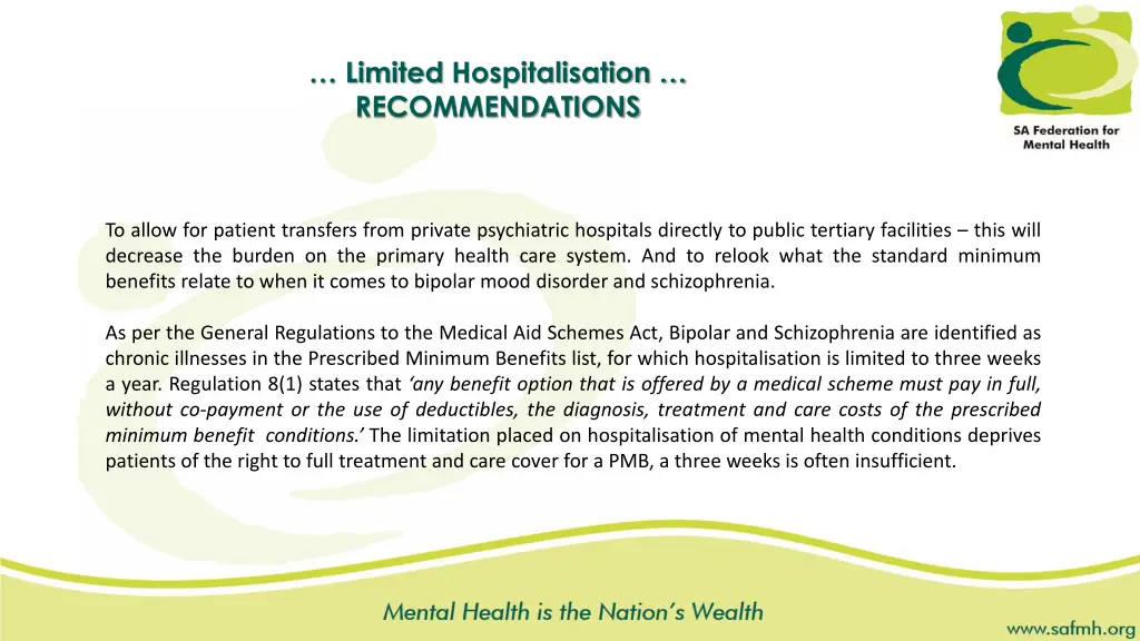limited hospitalisation recommendations