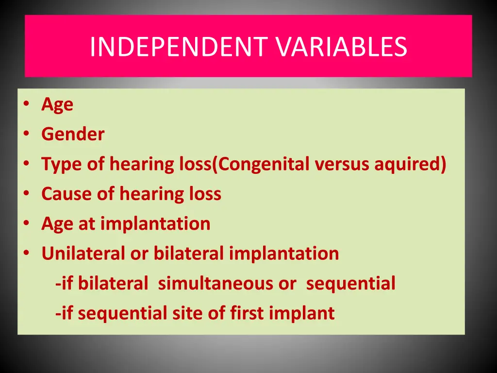 independent variables