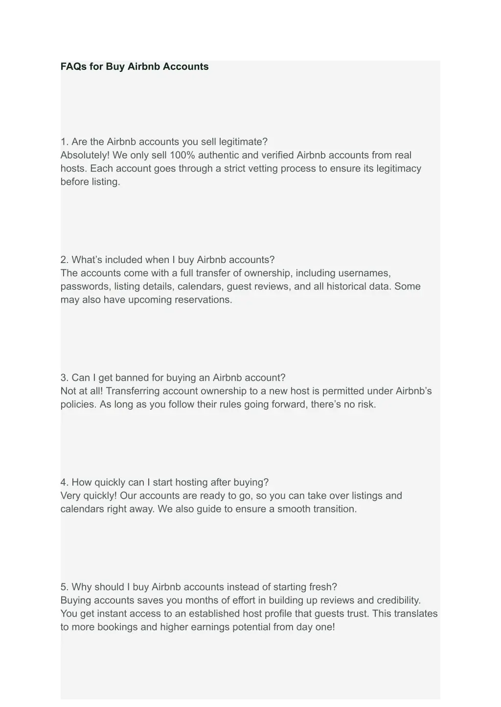 faqs for buy airbnb accounts