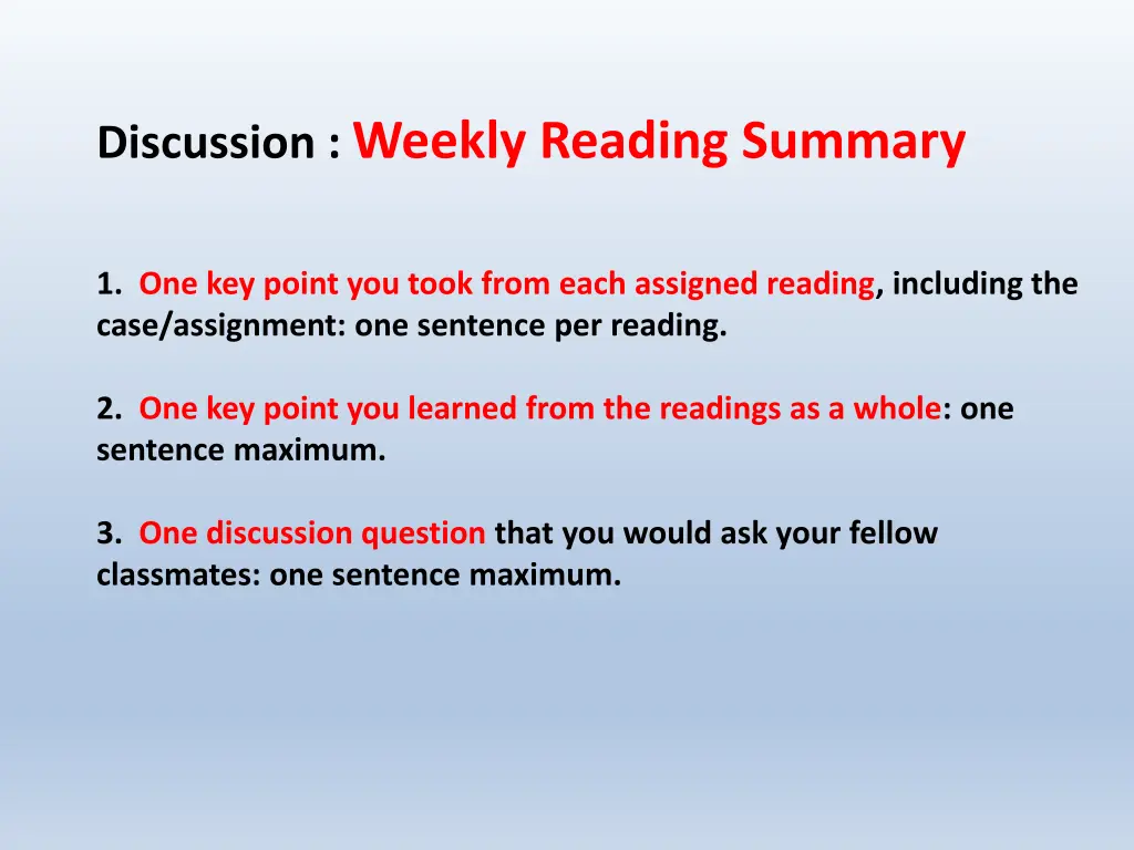 discussion weekly reading summary