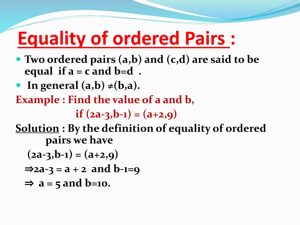 equality of ordered pairs two ordered pairs