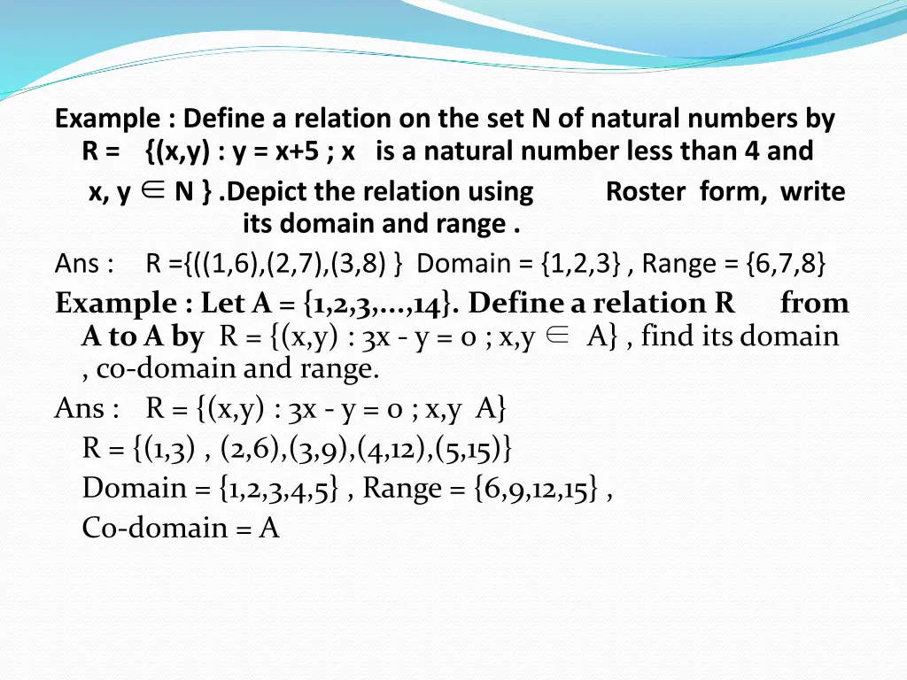 example define a relation on the set n of natural