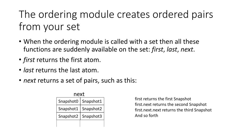 the ordering module creates ordered pairs from