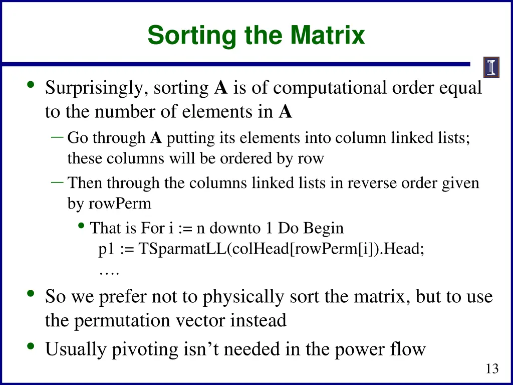 sorting the matrix