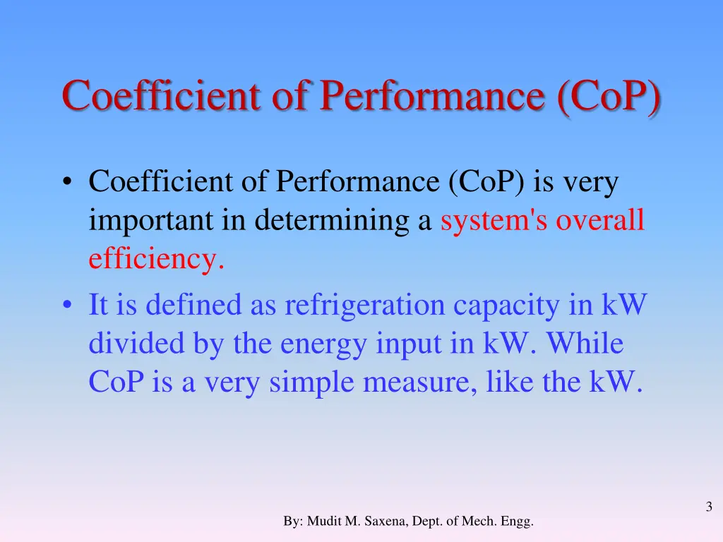 coefficient of performance cop