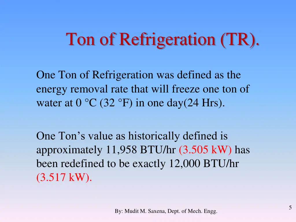 ton of refrigeration tr