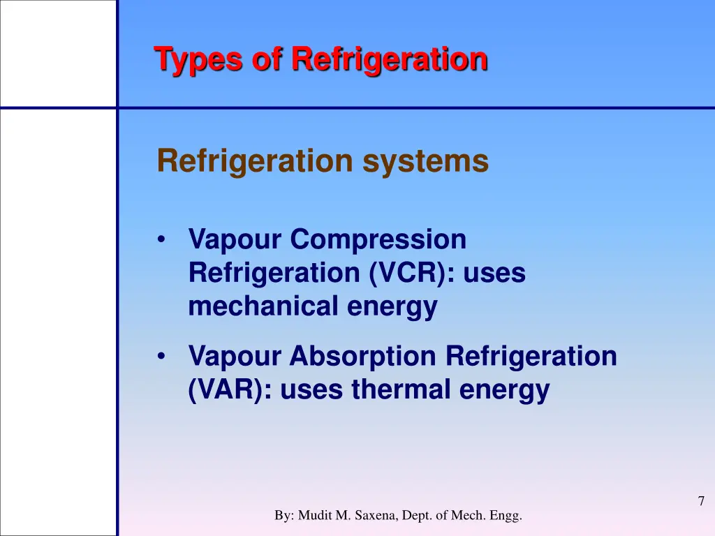 types of refrigeration