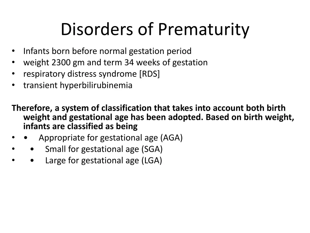 disorders of prematurity