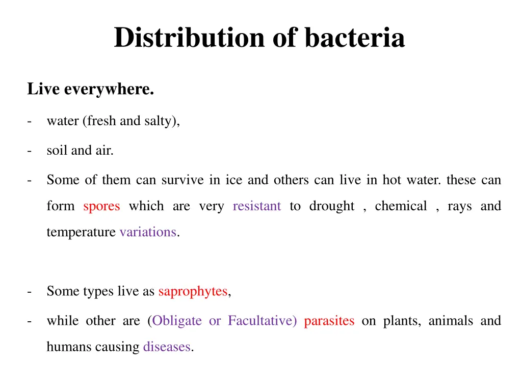distribution of bacteria