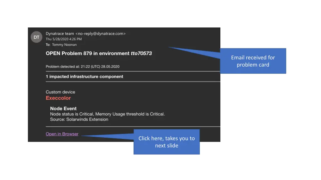 email received for problem card