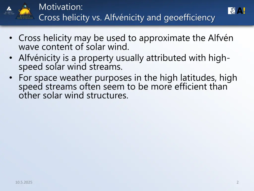 motivation cross helicity vs alfv nicity