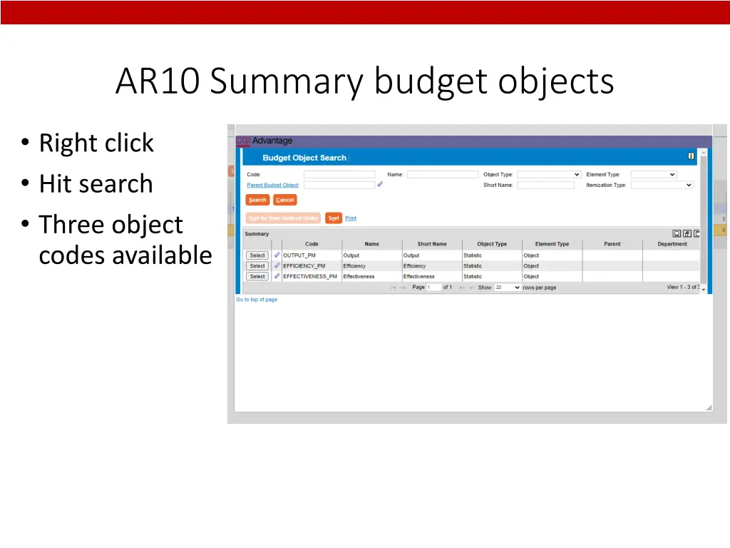 ar10 summary budget objects