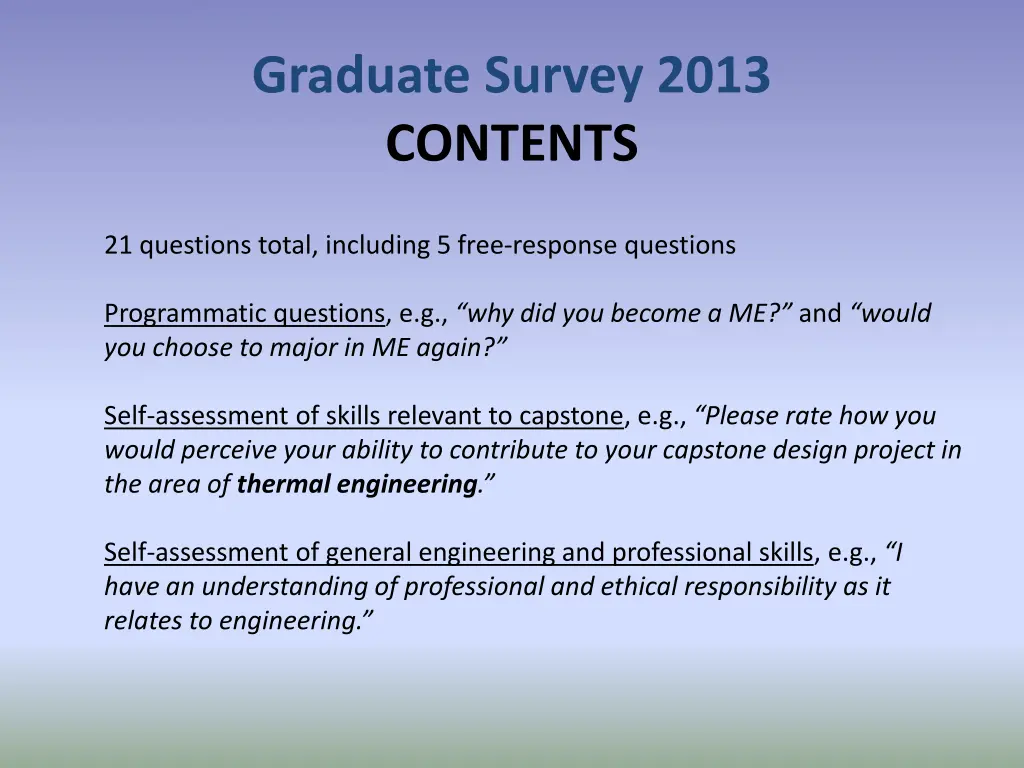 graduate survey 2013 contents