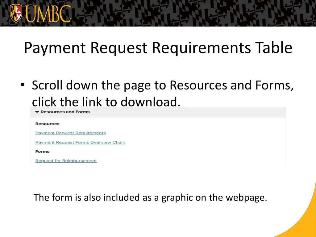 payment request requirements table 1