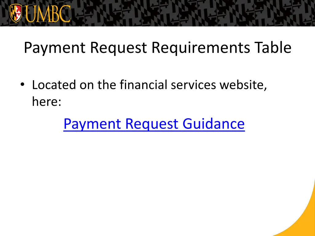 payment request requirements table