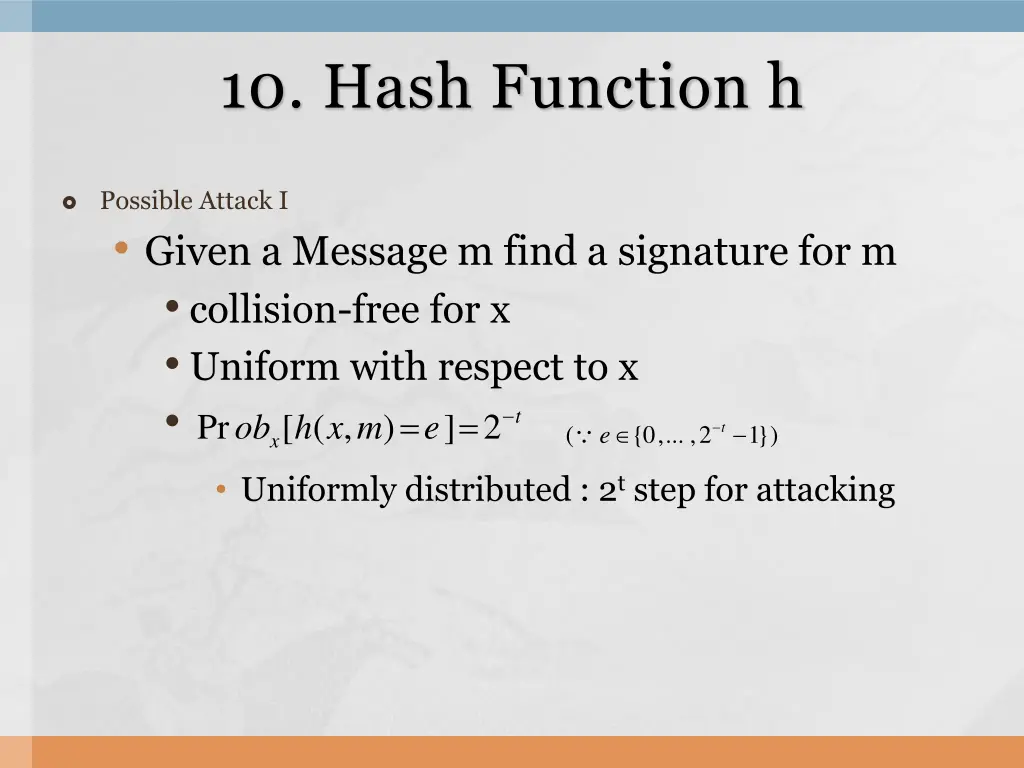 10 hash function h