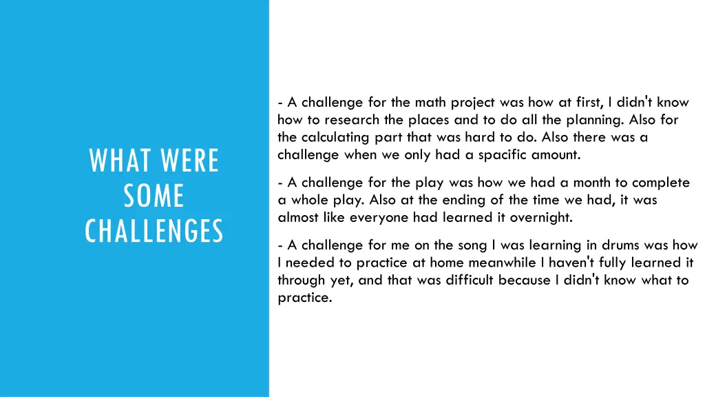 a challenge for the math project was how at first
