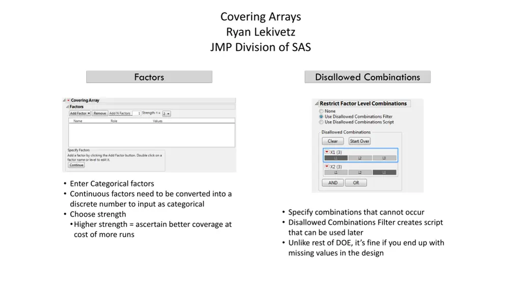 covering arrays ryan lekivetz jmp division of sas