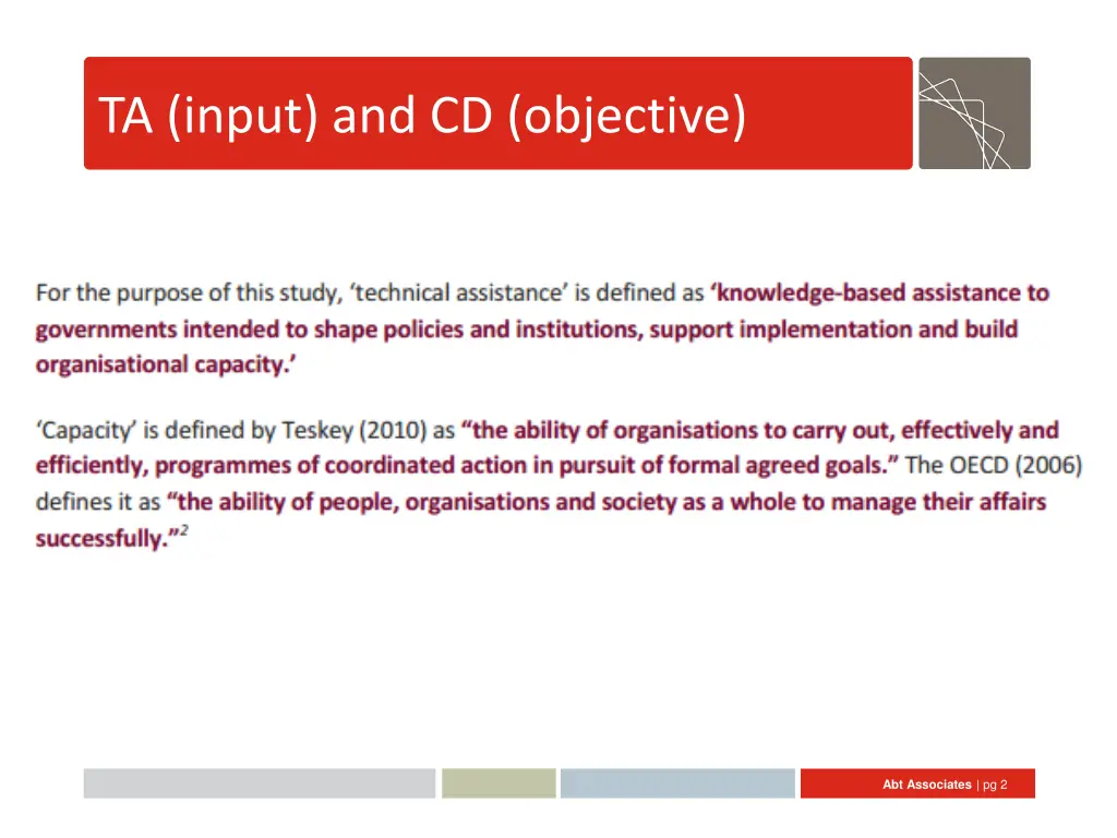 ta input and cd objective