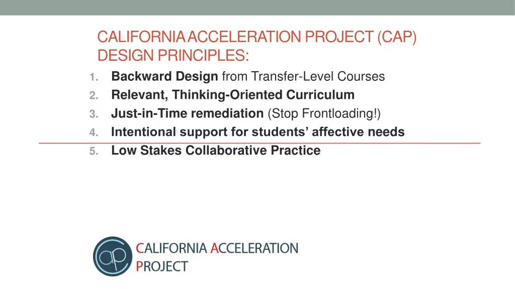 california acceleration project cap design