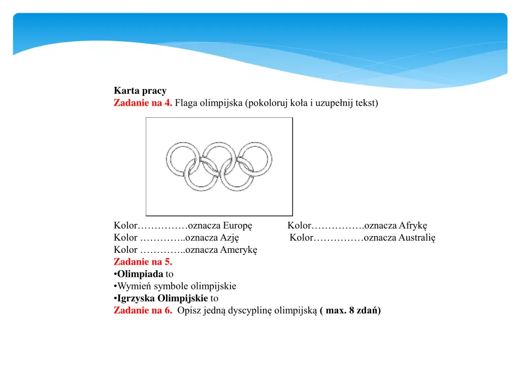 karta pracy zadanie na 4 flaga olimpijska