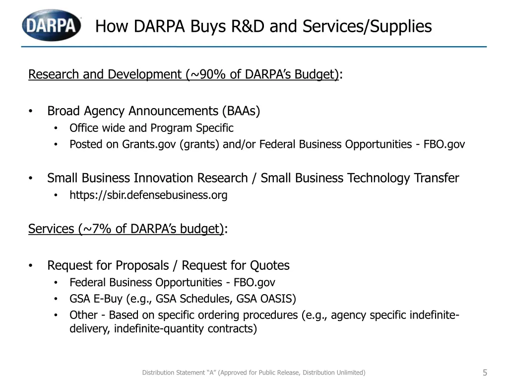 how darpa buys r d and services supplies