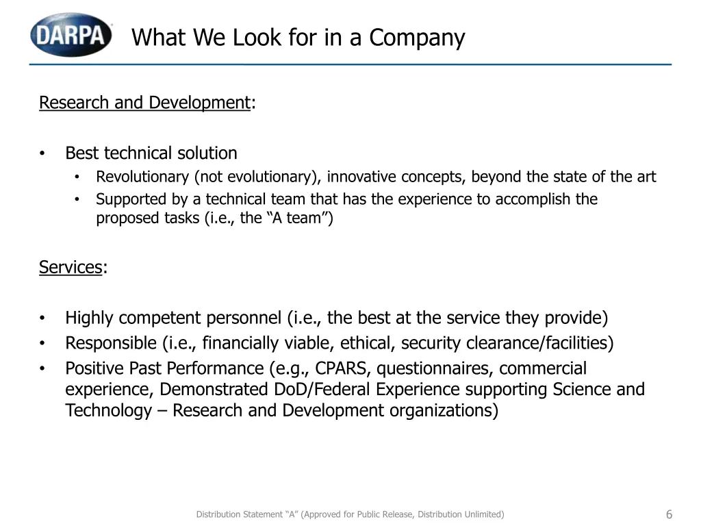 what we look for in a company