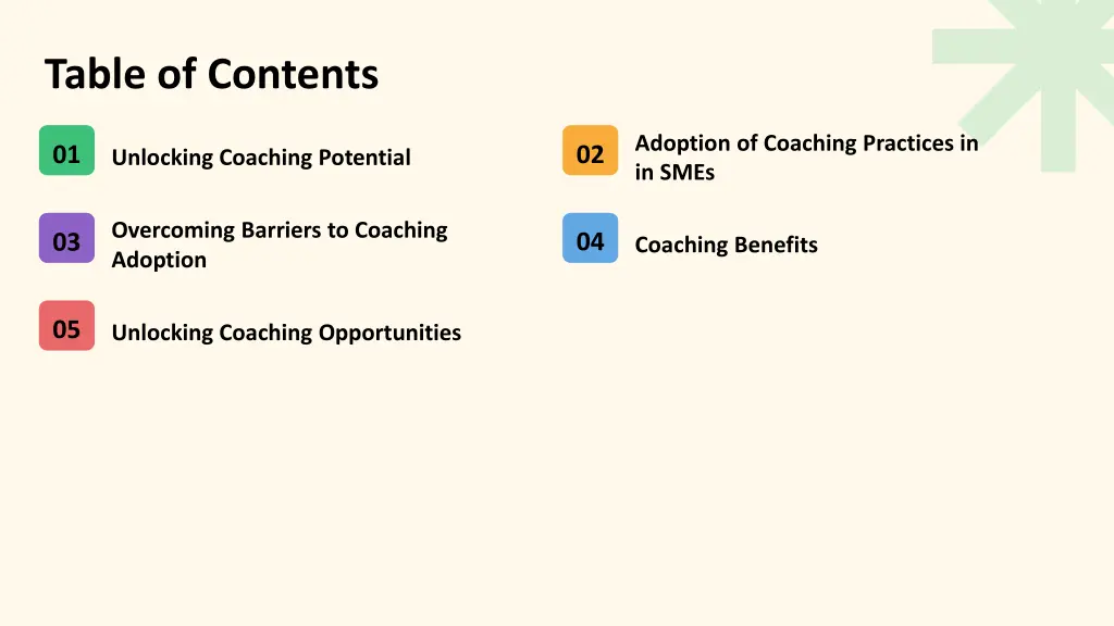 table of contents