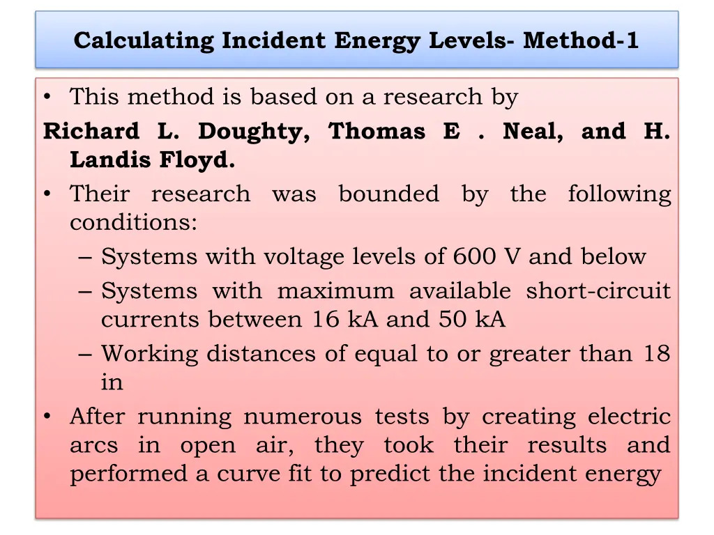 calculating incident energy levels method 1