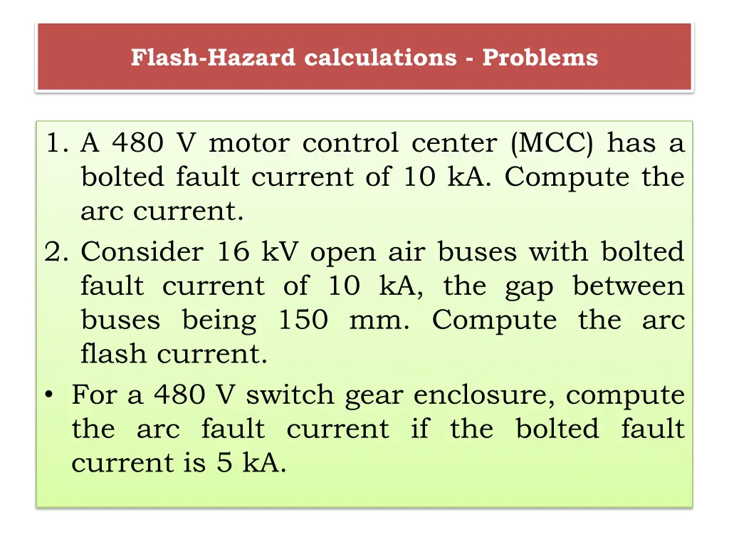 flash hazard calculations problems