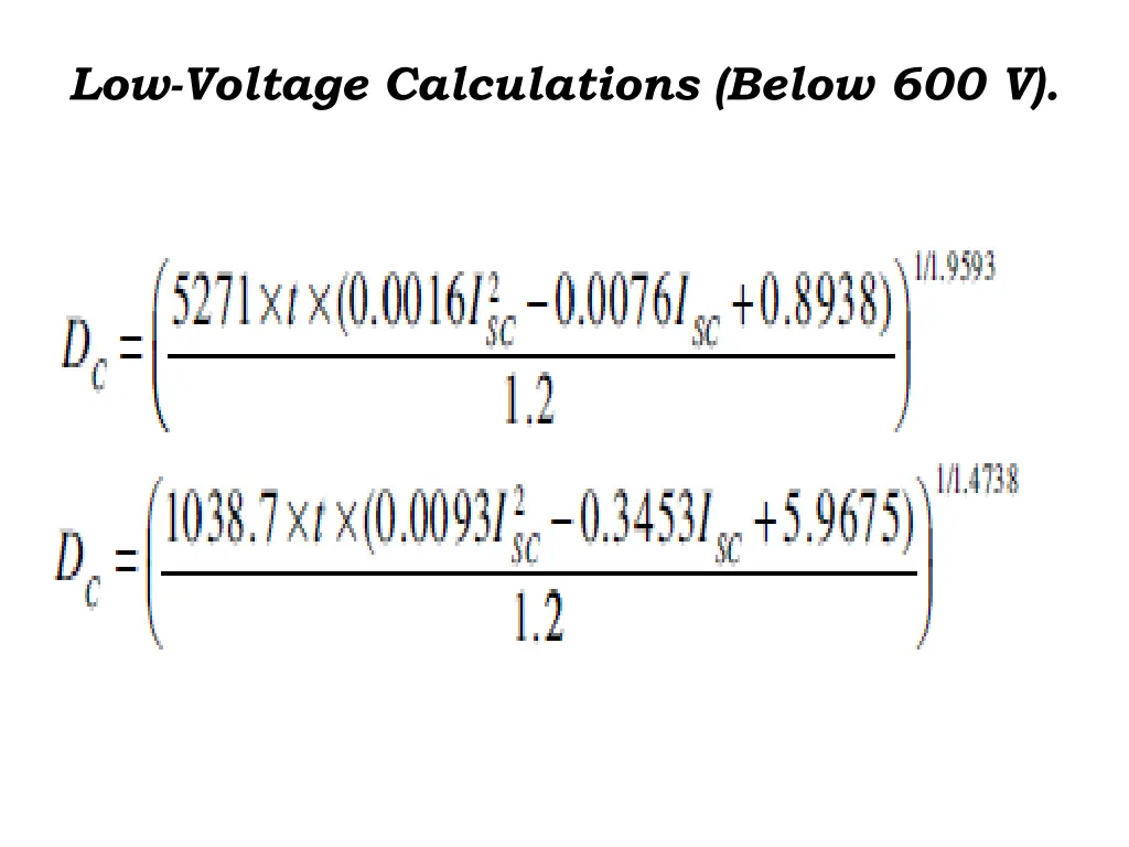low voltage calculations below 600 v