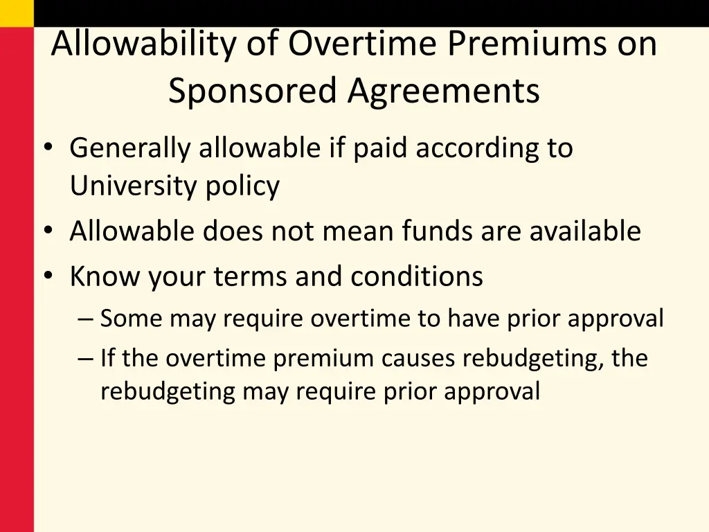 allowability of overtime premiums on sponsored