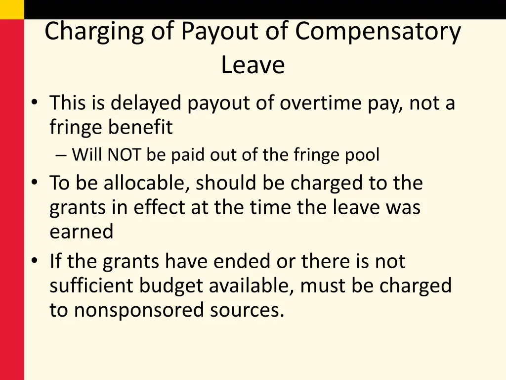 charging of payout of compensatory leave this