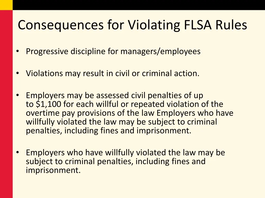 consequences for violating flsa rules