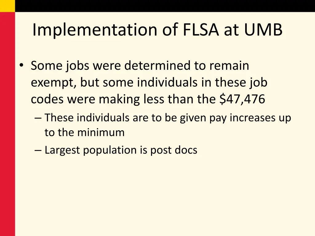 implementation of flsa at umb 1