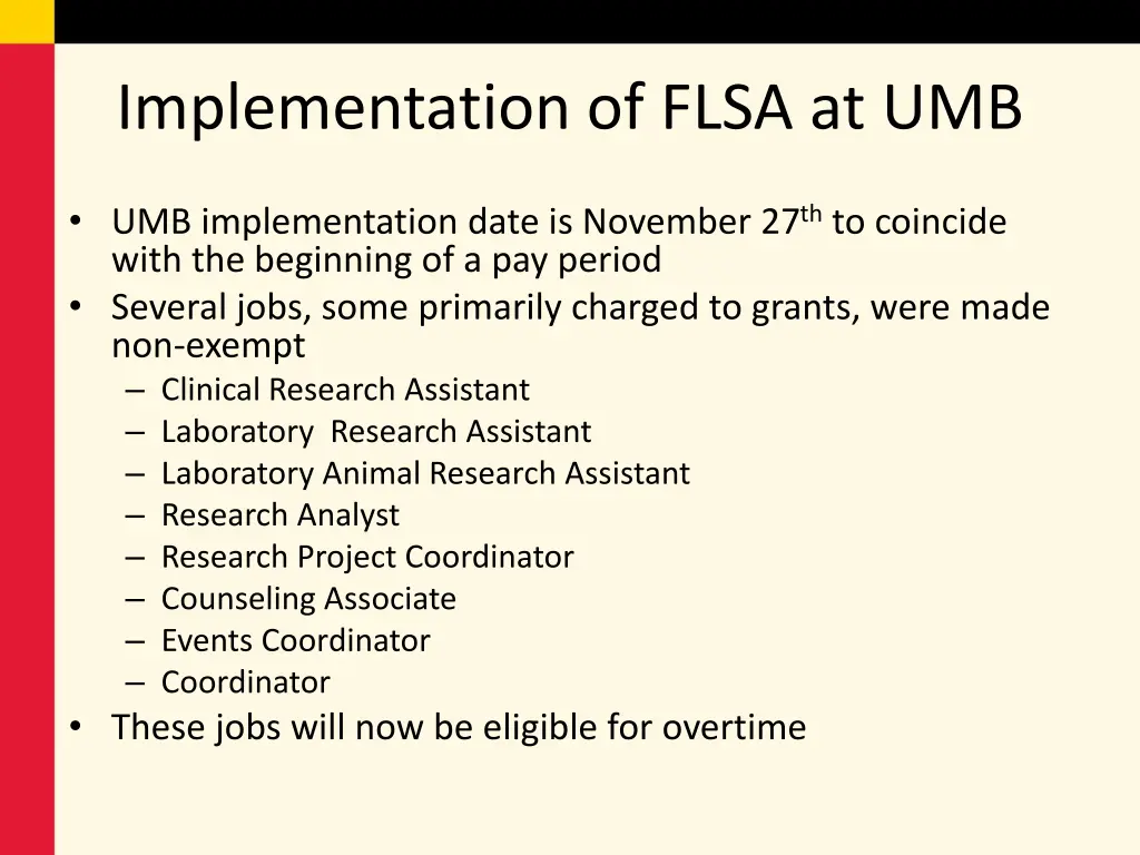 implementation of flsa at umb