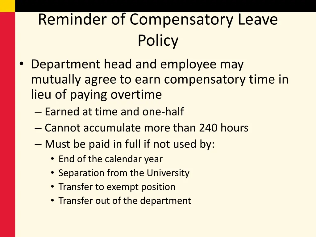 reminder of compensatory leave policy department