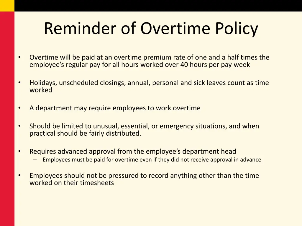 reminder of overtime policy