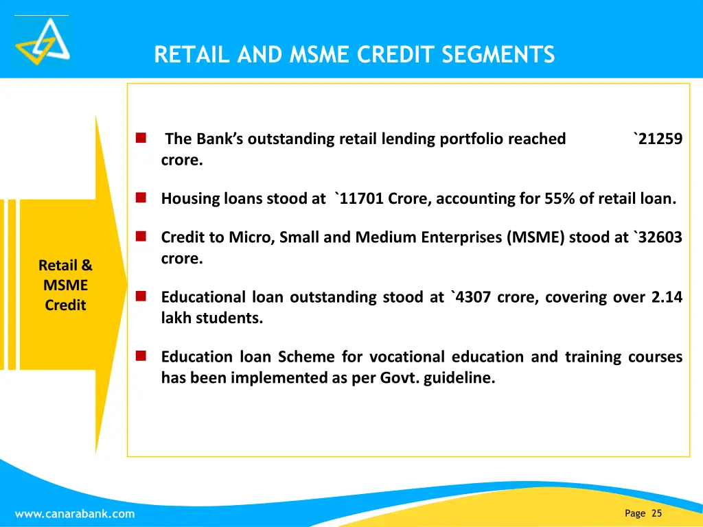 retail and msme credit segments