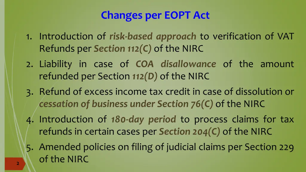 changes per eopt act