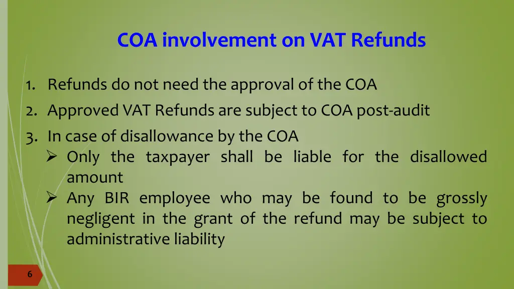 coa involvement on vat refunds