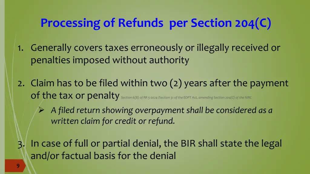 processing of refunds per section 204 c