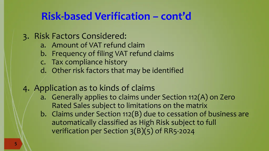 risk based verification cont d